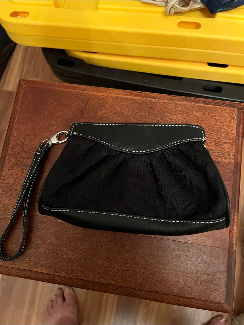 New York & Company Black Wristlet Clutch with Contrast Stitching